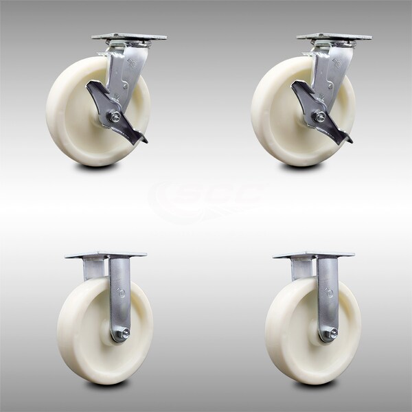 Service Caster 8 Inch Stainless Steel Nylon Caster Set with Roller Bearings 2 Brake 2 Rigid SCC SCC-SS30S820-NYR-TLB-2-R-2 - main